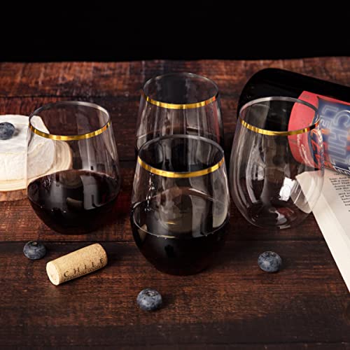 SUT 24 Pack 12oz Gold Plastic Wine Glasses Stemless, Gold Disposable Wine Cups, Premium Quality, Recyclable, Unbreakable, ...