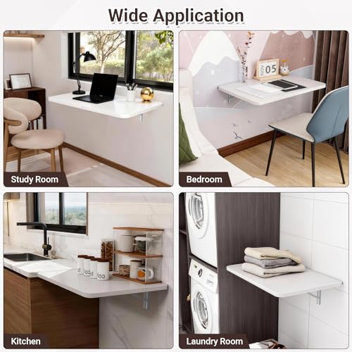 Neoaider Wall Mounted Folding Desk 23.6” x 15.7”, Drop Down Table with Metal Collapsible Brackets, Folding Wall Table for ...