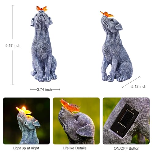 Goodeco Dog Statue with Solar Butterfly - Ideal Gifts for Dad, Mom or Birthdays, Beautifully Crafted Outdoor Decorations t...
