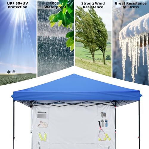 Blue 10x10 FT Pop Up Canopy Tent with 1 Sidewall, Heavy Duty Canopy for Outdoor, Commercial Instant Gazebos, for Party, Pa...