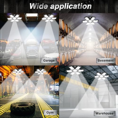 AUDLES 2 Pack Garage Light, 200W 20000LM 6500K LED Shop Lights, Garage Lights Ceiling Led with 6+1 Deformable Panels, Scre...