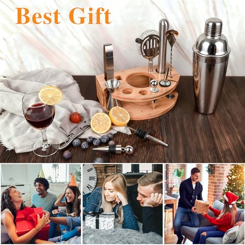Esmula Bartender Kit with Stylish Bamboo Stand, 12 Piece 25oz Cocktail Shaker Set for Mixed Drink, Professional Stainless ...