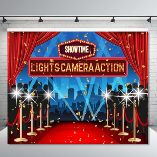Lights Camera Action Backdrop 10x8ft Movie Night Theme Red Carpet Awards Ceremony Decorations Photography Background Dres...