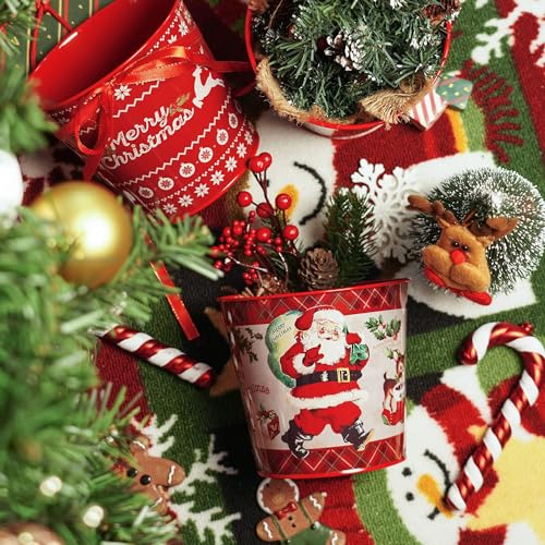 Putuo Decor Christmas Galvanized Bucket, 5 Pieces Christmas Ice Buckets for Parties, Christmas Theme Decorations Pails Gal...
