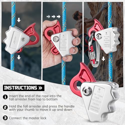 Climbing Ascender Rope Grab Fall Protection Belay Device Tree Climbing Gear Rappelling Equipment Rope Ascender for Rock Cl...