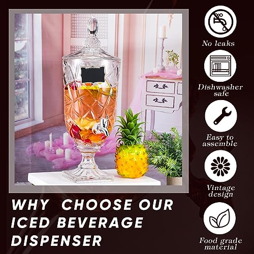 Zhehao 2 Pcs Drink Dispensers for Parties 1.3 Gallon Glass Beverage Dispenser Clear Vintage Crystal Iced Beverage Dispense...