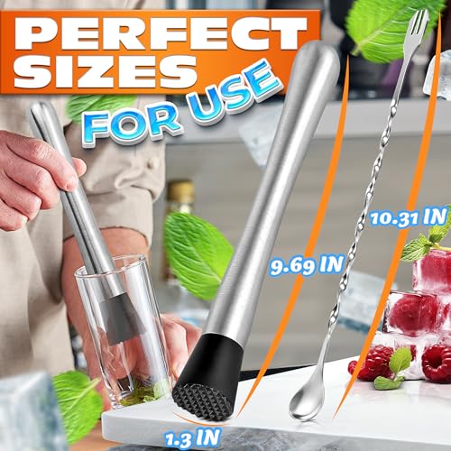 Stainless Steel Stir Spoon Muddler for Cocktails Set - Muddler Old Fashioned Cocktail Kit Ice Crusher Bar Spoon Cocktail M...