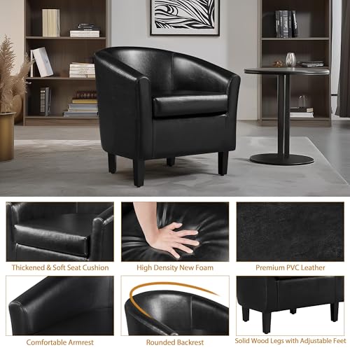 Yaheetech Barrel Chairs Set of 2, Faux Leather Club Armchairs, PU Leather Accent Chairs with Soft Padded Seat for Living R...
