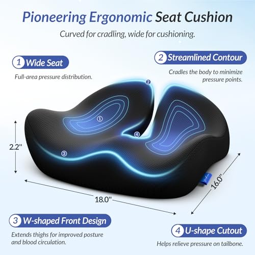 ZIKEE Pioneering Seat Cushion for Pressure Relief, Ergonomic Office Chair Cushion for Sciatica, Back, Hemorrhoids & Tailbo...