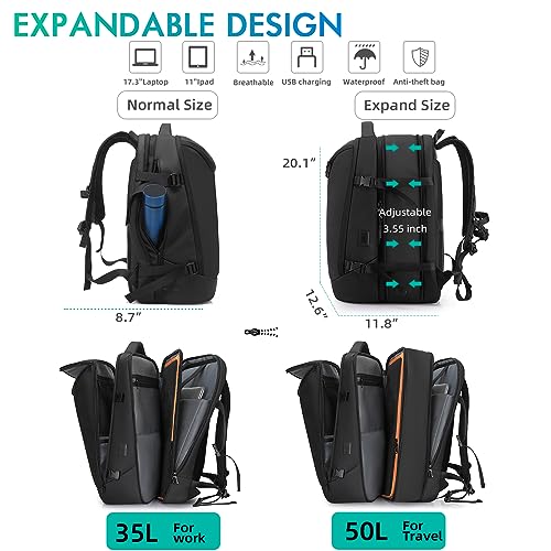 TANGCORLE 50L Carry on Travel Backpack, Expandable Airline Approved Backpacks with 3 Packing Cubes Fit 17.3 inch Laptop Su...