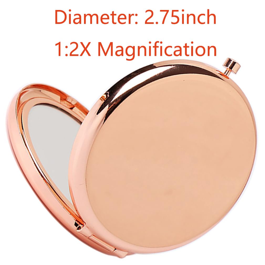Reazana 2pcs Magnifying Compact Mirrors 1X 2X Folding Makeup Mirror Mini Round Travel Mirrors 2.75 Inch Foldable Pocket Purse Co