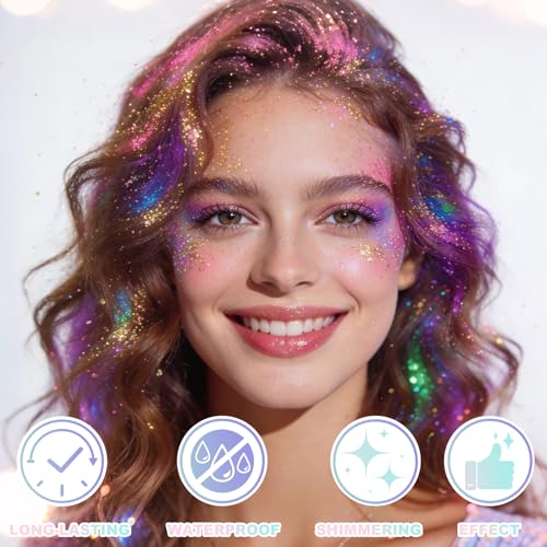 KAICOERLY Roll-on Holographic Body Glitter Gel for Women, Sparkle Chunky Glitter Makeup for Christmas New Year Festival Ha...