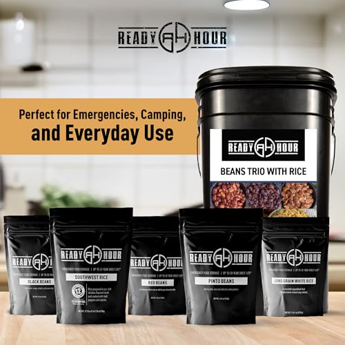 Ready Hour Beans Trio with Rice Kit Bucket (100 Servings) Survival Beans and Rice, Survival Food Storage, Emergency Prepar...