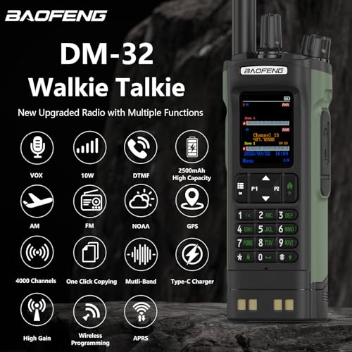 2 Pack BAOFENG DM-32 DMR Radio 10W High Power DM32 Handheld Radio GPS/APRS Two Way Raido USB-C Charging Multi-Band FM/AM W...