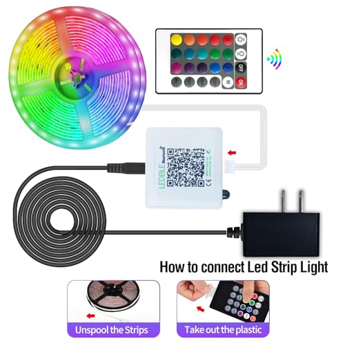 AILBTON Led Strip Lights,60ft Music Sync Color Changing, Built-in Mic,Bluetooth App Control LED Tape Lights with Remote,50...