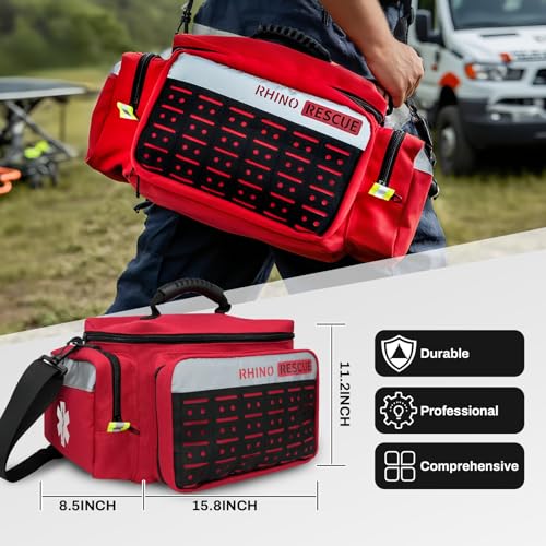 RHINO RESCUE First Responder First Aid Kit Fully-Stocked EMT Bag, Professional EMT/EMS Trauma Medical Kit, Molle System & ...