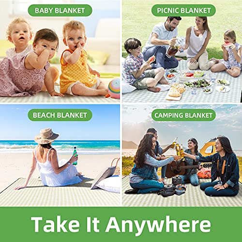 ZAZE Extra Large Picnic Outdoor Blanket, 80''x80'' Waterproof Foldable Blankets Gingham Picnic Mat for Beach, Camping Gras...
