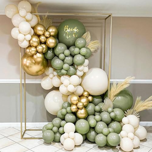 RUBFAC 65 Pcs 12 Inches Sage Green Gold Confetti Balloons Kit, Green Gold Sand White Party Balloons with Ribbons for Tiana...