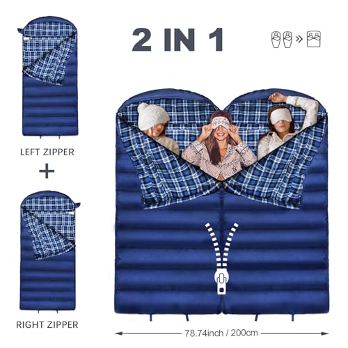 POEPORE 0 Degree Sleeping Bag 100% Cotton Flannel XXL Cold Weather Winter Oversized Sleeping Bag for Adults Camping Zero D...