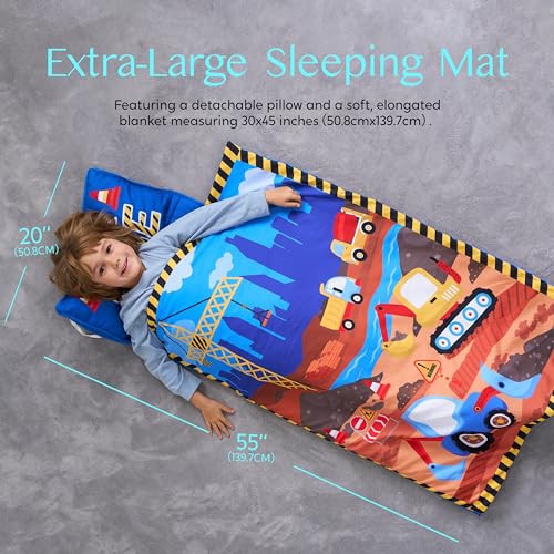 JOIEDOMI Toddler Sleeping Bag for Kids 55''x30'' Nap Mat with Removable Pillow and Minky Blanket for Toddler Ages 3-7 Roll...