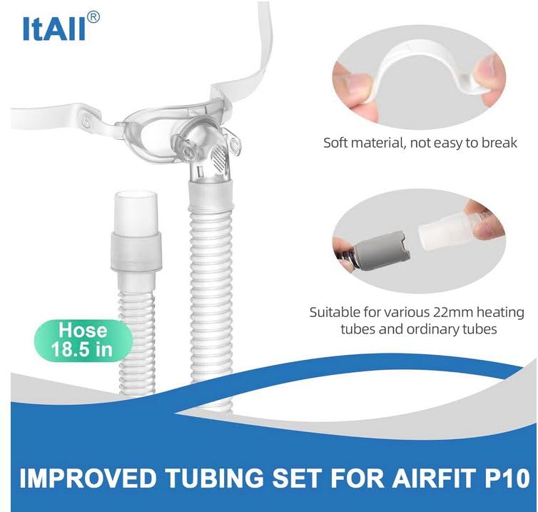 2PCs Replacement Tubing and Support Set for Airfit P10, Short Tube & Supportive Frame Assembly with Improved Swivel Design, Added Flexibility & Comfort，ItAll Supplies for CPAP Users