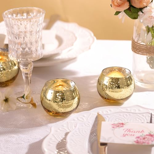 LAMORGIFT 12 Pcs Gold Votive Candle Holders -Gold Mercury Glass Candle Holders, Diwali Decorations for Home, Wedding Cente...