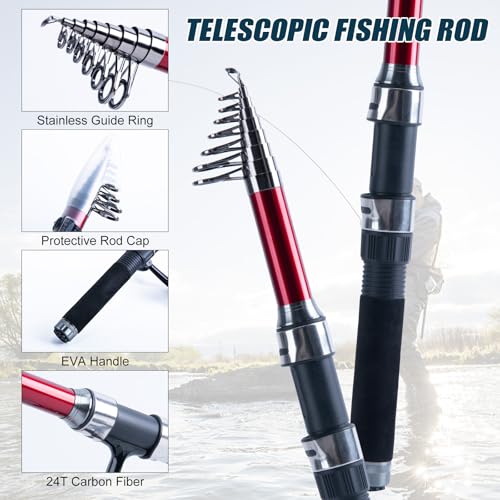 Goture Fishing Rod and Reel Combos-2PCS Telescopic Fishing Pole+2PCS Pre-Loaded Spinning Reels with Carrier Bag,1.8M-2.7M ...