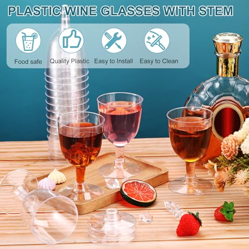 Didaey 48 Pcs Disposable Plastic Wine Glasses 6 oz Party Wine Cups Hard Plastic Drinking Glasses with Stem Stackable Stemm...