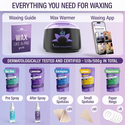 Tress Wellness Waxing Kit for Sensitive Skin, Safe for Face & Skin, Prep & Aftercare Spray, Easy to Use, At-Home Kit for F...
