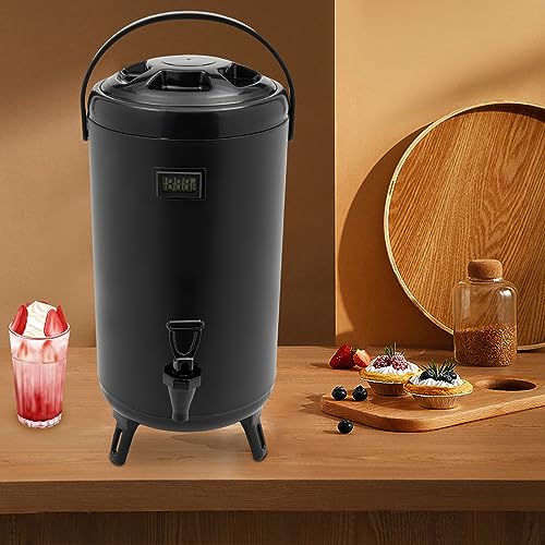 Insulated Beverage Dispenser, 3.2 Gal/12L Stainless Steel Thermal Drink Server with Spigot & Temp Display, Suitable for Ca...