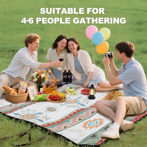 TlaroRiz 77.56"×77.56" Large Picnic Blankets Waterproof Picnic Mat Foldable Picnic Blanket for 4 to 6 Adults 3-Layer Outdo...
