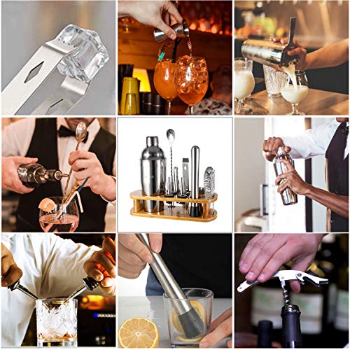 12-Piece Cocktail Shaker Set with Stand – 25oz Bartender Kit Including Shaker Jigger Muddler Bar Spoon Strainer Tongs 4 Po...