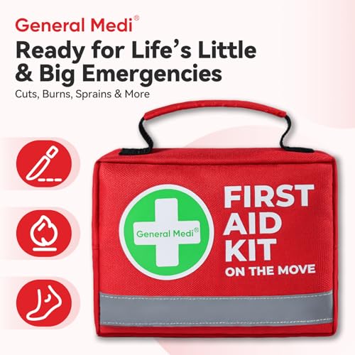 General Medi First Aid Kit - 150 Pieces Small Compact First Aid Kit Bag - Includes Instant Cold Pack, Emergency Blanket fo...