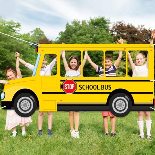 ojustbeok School Bus Photo Prop Selfie Frame Back to School Backdrop Party Decoration First Day of School Photo Booth Welc...