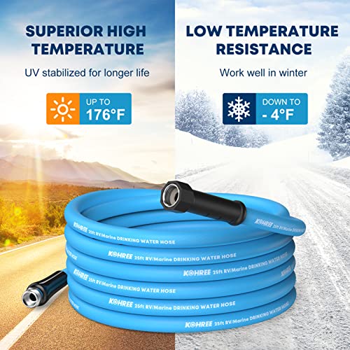 Kohree 25FT RV Water Hose with Storage Bag, 5/8'' Premium Drinking Water Hose Leak Free, No Kink and Flexible Garden Hose ...