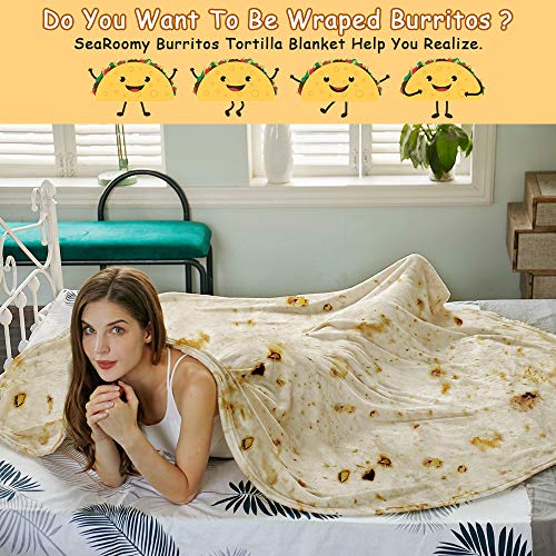 SeaRoomy Burritos Tortilla Blanket, Realistic Food Wrap Blanket Double Sided, Novelty Funny Tortilla Round Soft Blankets (...