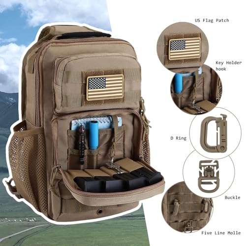 Large Rover Sling Pack Tactical Shoulder Sling Bag Backpack with Bottle Holder Crossbody Chest Bag, Coyote