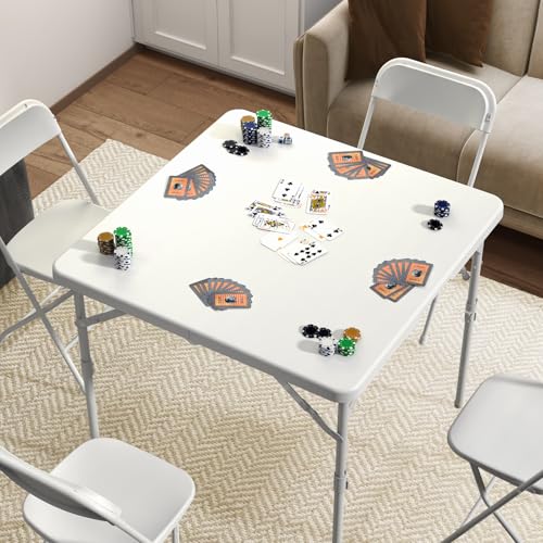TRINEAR 34" Folding Card Table, Square Plastic Foldable Outdoor Dining Tables, Fold in Half w/Handle, Portable with Collap...