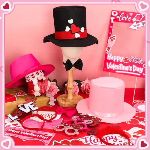 Suncalla 34 Pcs Valentine's Day Photo Booth Props Kit Red Pink Celebrate Valentine Day Photo Props Funny Hat Glasses Headb...
