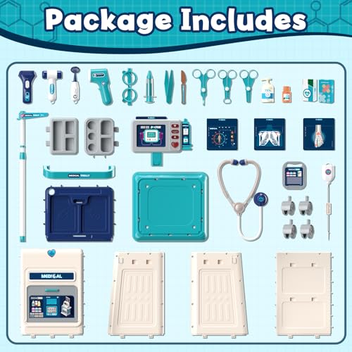 Lehoo Castle Doctor Kit for Toddlers 3-5, Kids Doctors Play Set, Mobile Cart with Lights and Sound, Pretend Play Stethosco...