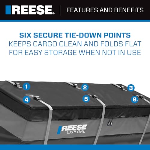 Reese Explore 63604 Amigo Hitch Mount Cargo Carrier Bag, 59 Inch x 18.5 Inch x 24 Inch, Rainproof, Fit On A Most Full-Size Hitch Mounted Cargo Carriers.