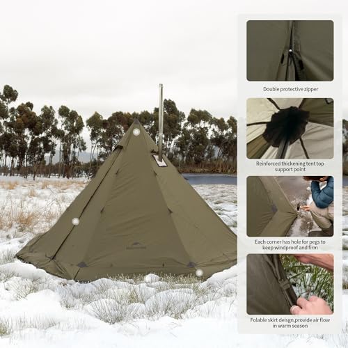 Naturehike Ranch Fire Teepee Tent, Cold Weather Winter Hot Tent with Stove Jack, 4-6 Person Waterproof Windproof 4 Season ...