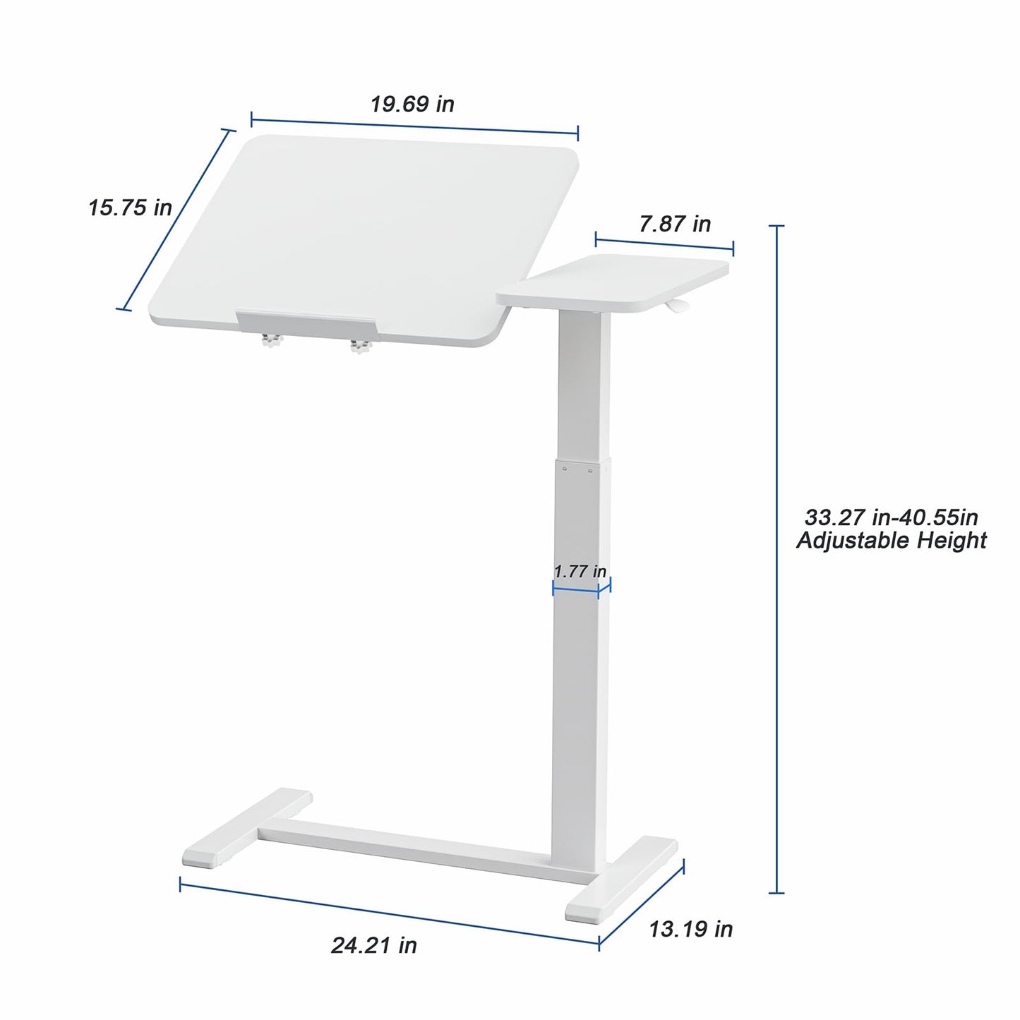 Ywin Adjustable Tilt Overbed Bedside Table with Wheels Pneumatic Moveable Bed Desk Tilt-Top Laptop Desk Moveable Rolling Computer Table for Home Office Hospital Use