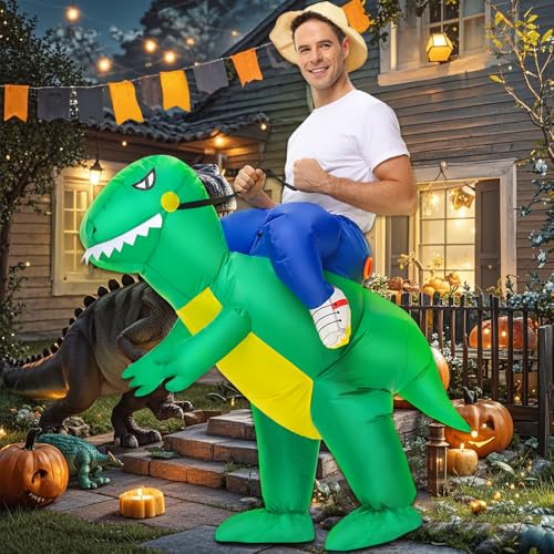BROWNYEW Inflatable Dinosaur Costume Adults, Inflatable Halloween Costumes, Ride on Dino Costume, Blow Up T-rex Costume Fa...