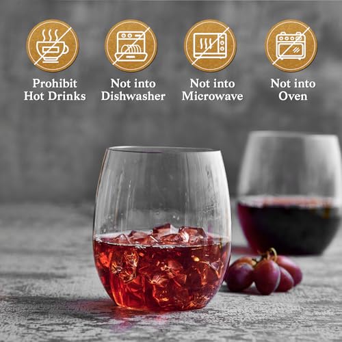 FOCUSLINE 32 Pack Plastic Wine Glasses Stemless, 12 Oz Crystal Clear Disposable Wine Cups, Reusable Plastic Wine Glasses f...