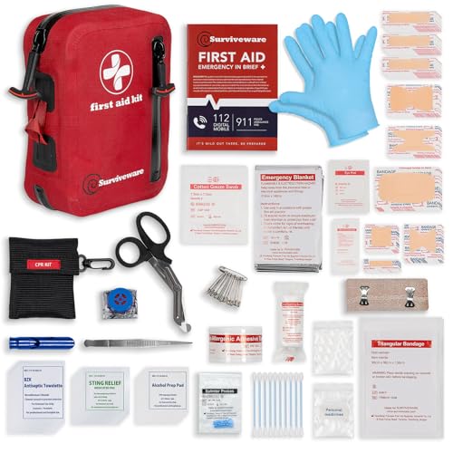 Surviveware 98-Piece Waterproof Premium First Aid & Survival Kit - Comprehensive Emergency Preparedness Gear for Camping, ...
