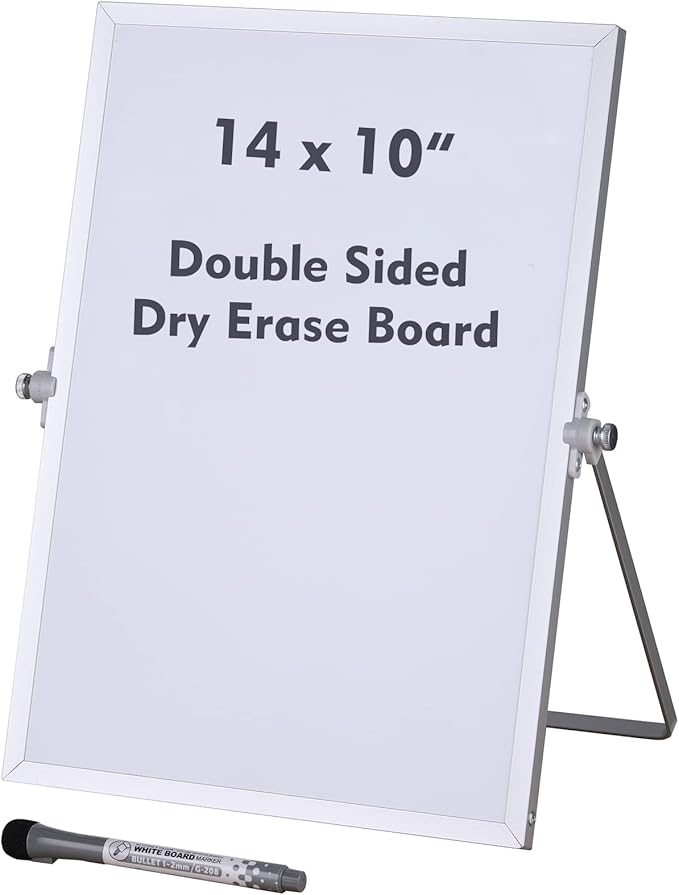 Aelfox Small Dry Erase Board 14x10 Inch Magnetic, Double-Sided Desktop Small Whiteboard with Stand, Aluminum Frame, Remind...