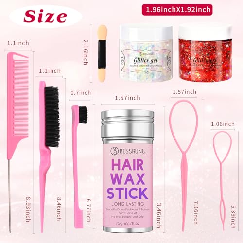 Hair Accessories Kit with Hair Glitter for Women Girls, Body Face Glitter Silver Red Glitter Gel for Makeup, Hair Wax Stic...