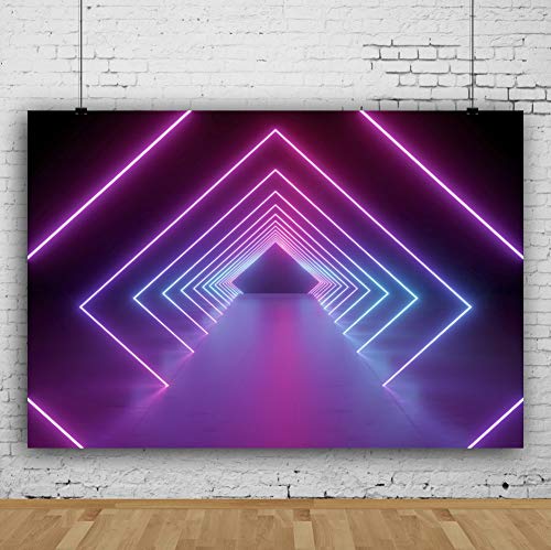 Yeele 5x3ft Neon Light Corridor Backdrop for Photography Futuristic Abstract Tunnel Let's Glow Party Background for Birthd...