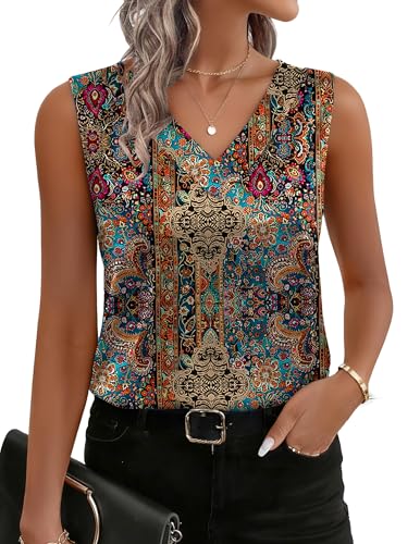 Zeagoo Women's Silk Satin Tank Tops V Neck Casual Camisoles Sleeveless Business Work Blouses Dressy Summer Shirts